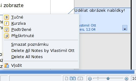 Kontextová nabídka poznámky