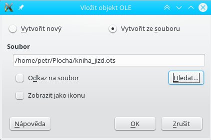 Výběr tabulky jako OLE objektu