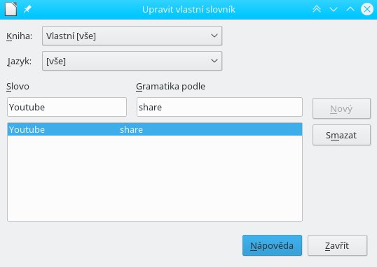 Úprava vlastního slovníku