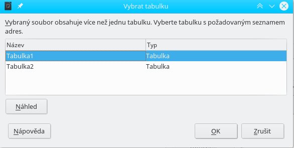 Výběr tabulky z databázového souboru