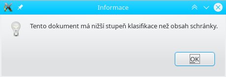 Dialogové okno při pokusu obsahu mezi dokumenty s nekompatibilními úrovněmi oprávnění