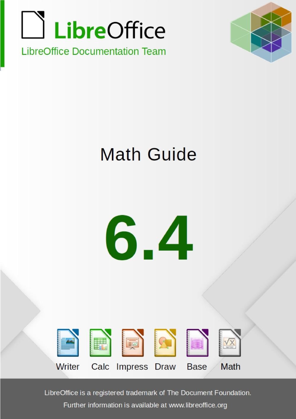 Obálka příručky LibreOffice Math 6.4