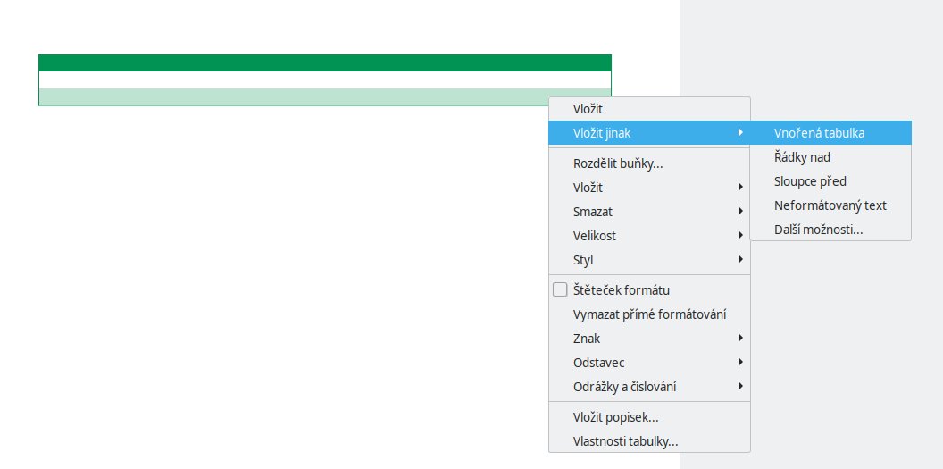 Možnost vkládání vnořených tabulek