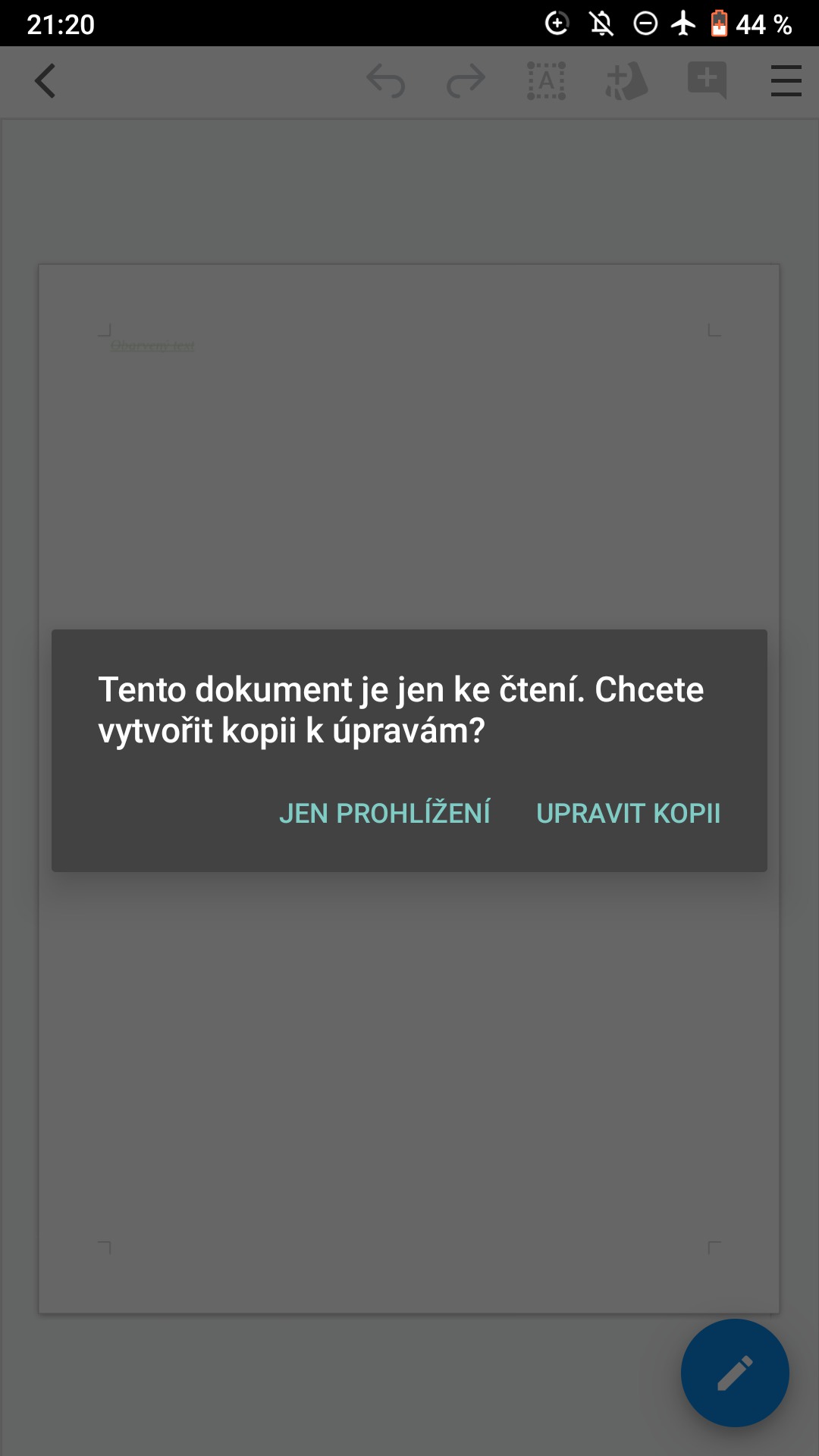 Chování při otevření dokumentu v režimu "jen pro čtení"