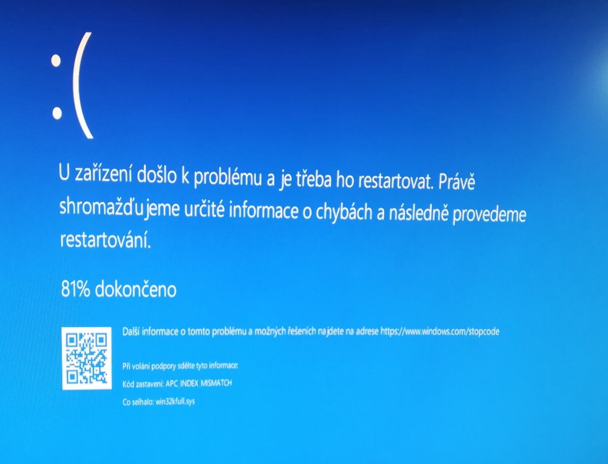 Chybová hláška ve Windows 10
