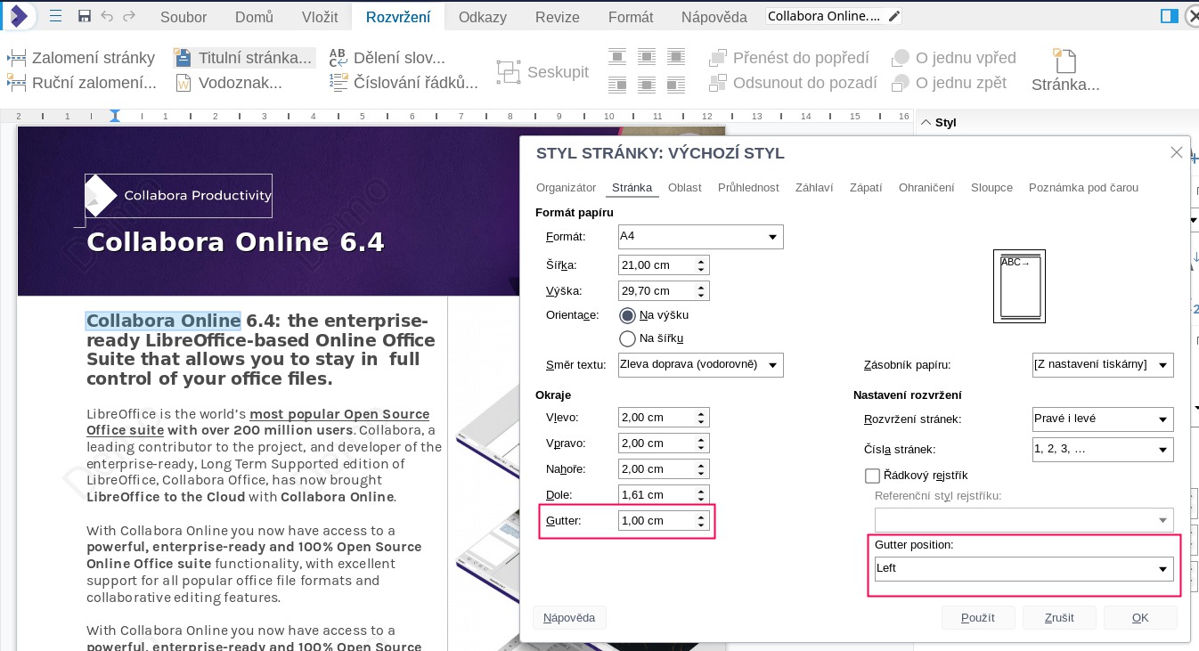 Vkládání hřbetů, Collabora Online