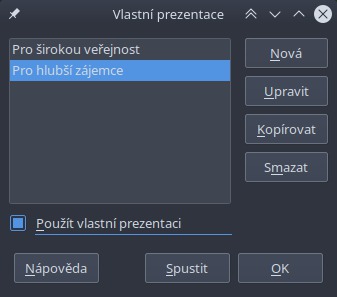 Dialogové okno Vlastní prezentace