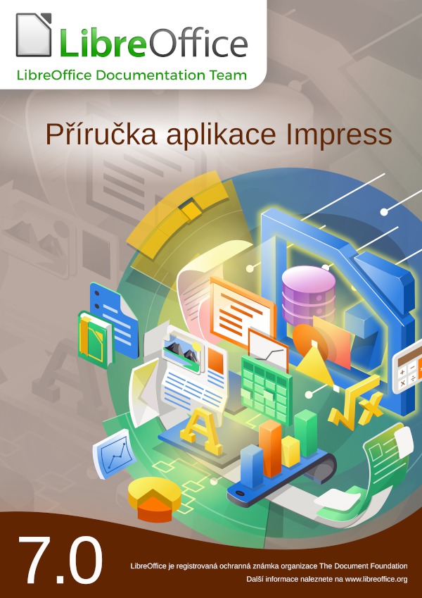 Obálka českého překladu příručky pro LibreOffice Impress 7.0