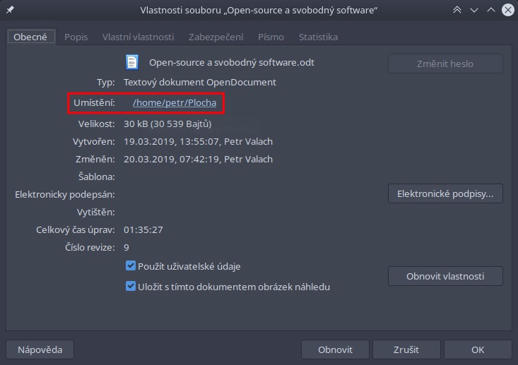 Zobrazení umístění souboru
