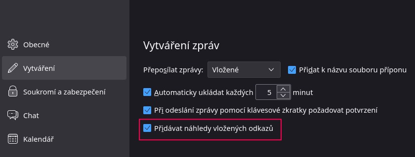 Povolení zobrazení náhledů odkazů