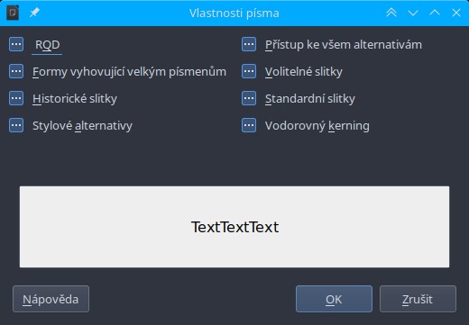 Dialogové okno Vlastnosti písma