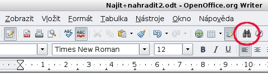 Ikona Najít a nahradit na panelu nástrojů