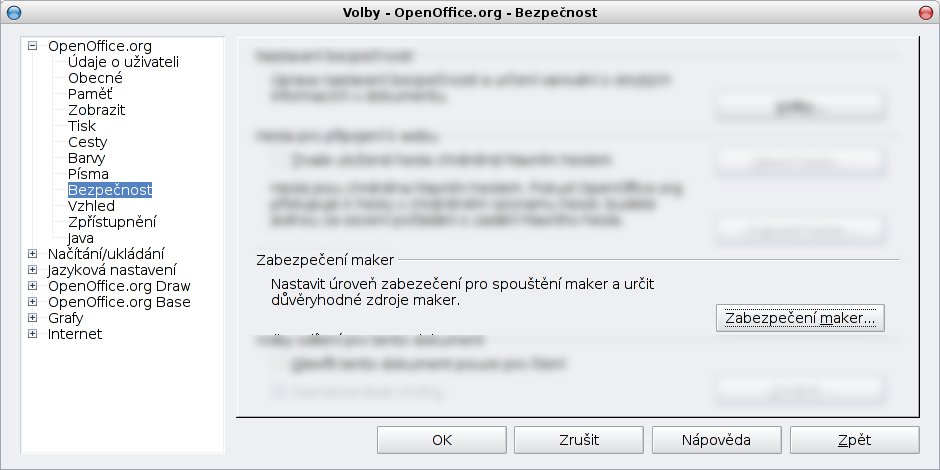 Volba Bezpečnost OpenOffice.org