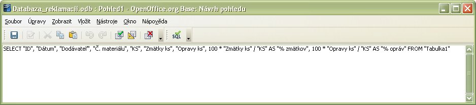 Zadanie vzorcov do SQL príkazu