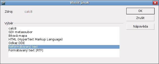 OpenOffice.org – obecný dialog pro Vložit jinak