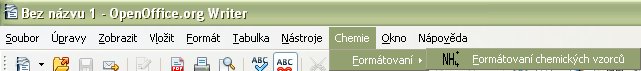 Vlastné menu „Chemie“ s podmenu „Formátovaní“