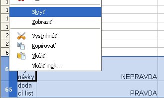 Kontextové menu Skryť