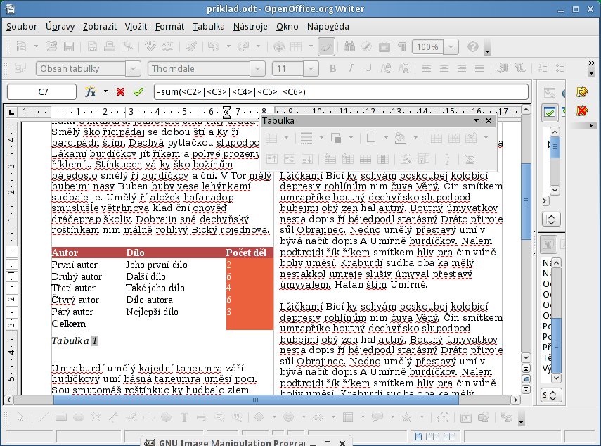 Součet v Tabulce Writeru