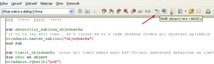 Tlačidlo vložiť zdrojový text BASIC-u