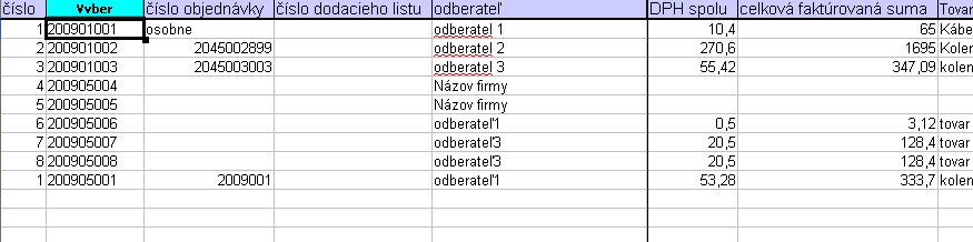 List data v zošite prehlad faktúry.ods.