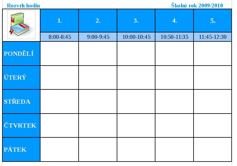 Rozvrh hodin pro nižší stupeň základní školy