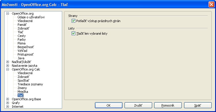 Možnosti OpenOffice.org Calc | Tlač