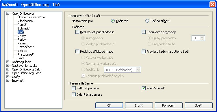 Možnosti OpenOffice.org | Tlač