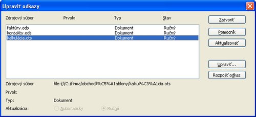 Upraviť odkaz kalkulácia.ots