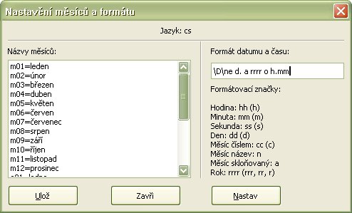 Príklad nastavenia používateľského formátu vkladaného dátumu a času pre češtinu