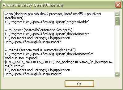 Okno „Pracovné cesty OpenOffice.org“ po skopírovaní údajov do schránky