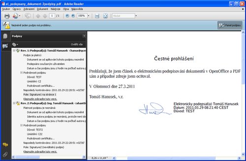 Neověřený elektronický podpis u PDF v Adobe Readeru, Windows