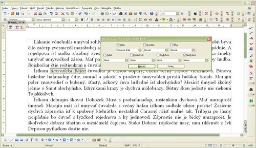 Nastavenie parametrov označeného textu