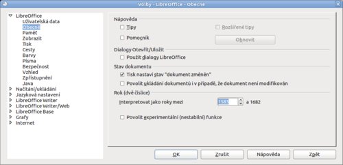 Karta Obecné v LibreOffice 3.4