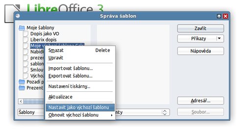Nastavení výchozí šablony v LibreOffice