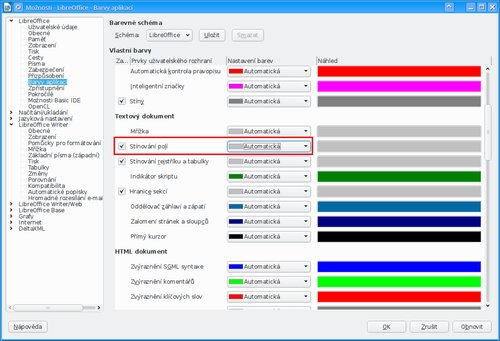 Nastavení barev v okně Možnosti﻿