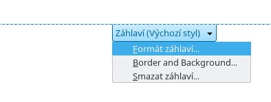 Zobrazení okna pro formátování záhlaví