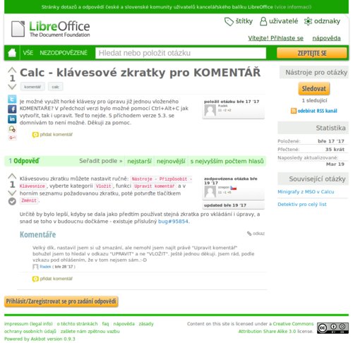 První otázka položená v česko-slovenské verzi poradny Ask LibreOffice