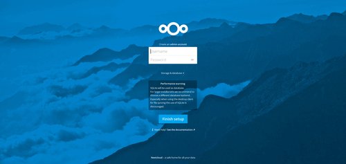 Instalace je hotova, Nextcloud upozorňuje na výkonnostní problémy SQLite