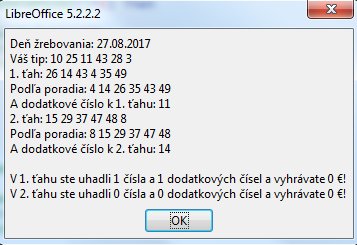 Výsledok aj s vyžrebovanými číslami podľa poradia