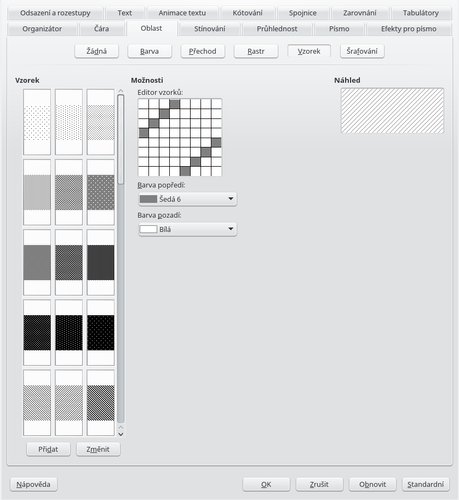 Definování stylu objektů – záložka Oblast (LibreOffice)