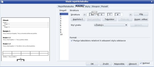 Políčka pre vkladanie častí obsahu