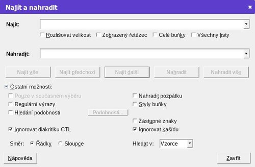 Dialogové okno Najít a nahradit