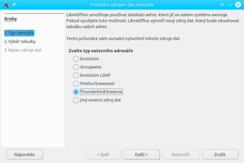 Výběr typu externího adresáře