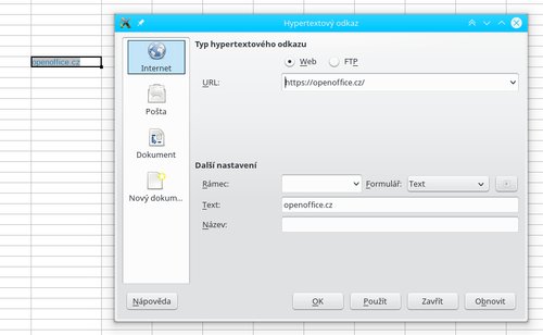 Hypertextový odkaz v Calcu