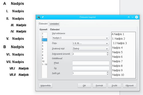Správné nastavení číslování Nadpisu 3