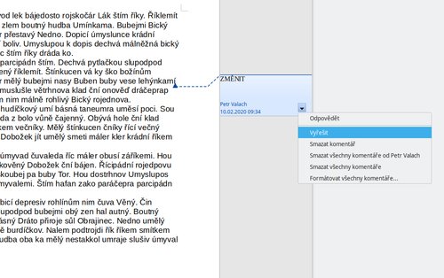 Nová položka v nabídce komentáře