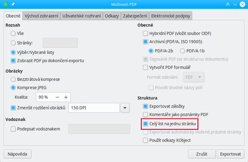 Možnost tisku celého listu na jednu stránku PDF
