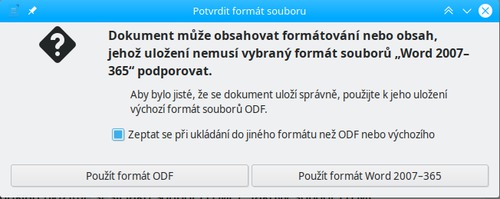 Upozornění při ukládání do jiného než výchozího formátu