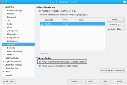 Povolení experimentálních funkcí