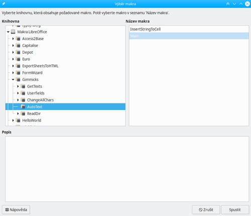 Dialogové okno Výběr makra